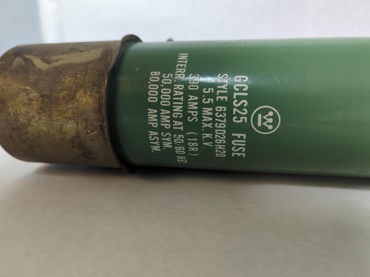 Used WESTINGHOUSE,GCLS25,STYLE 6379D26H20 DOUBLE BARREL FUSE 390 AMP 5.5KV PRE-OWNED