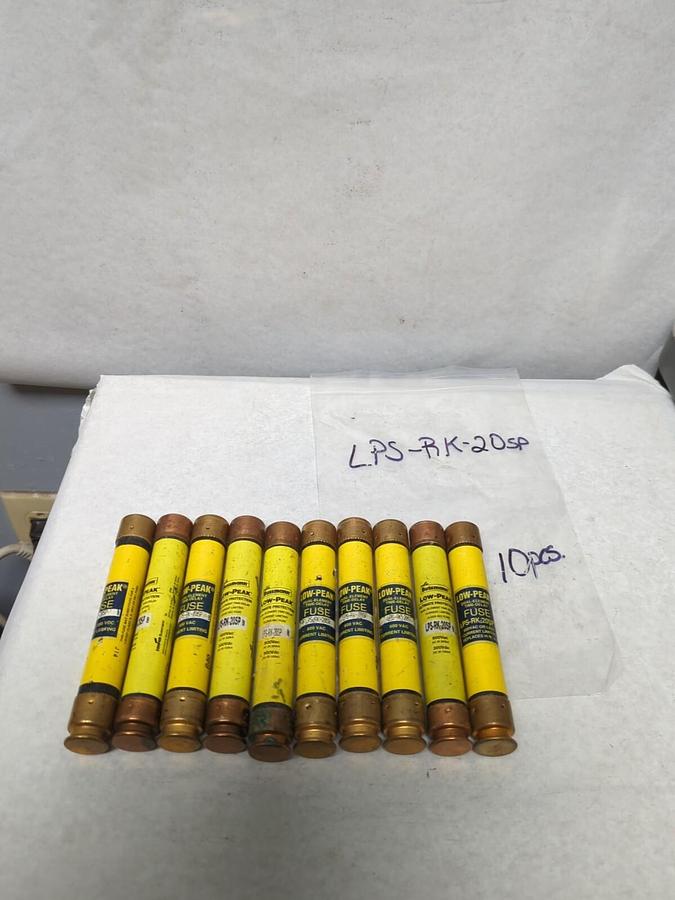 Used COOPER BUSSMANN,LPS-RK-20SP,LOW-PEAK 20 AMP FUSE LOT OF 10 PRE-OWNED