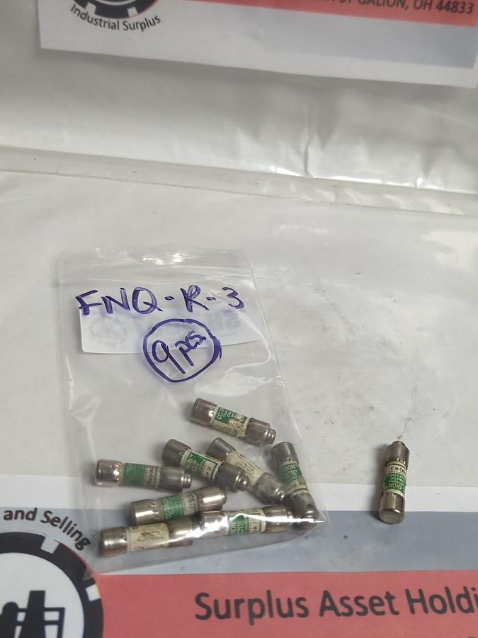 Used COOPER BUSSMANN,FNQ-R-3,CC TRON 3 AMP FUSE LOT OF 9 PRE-OWNED