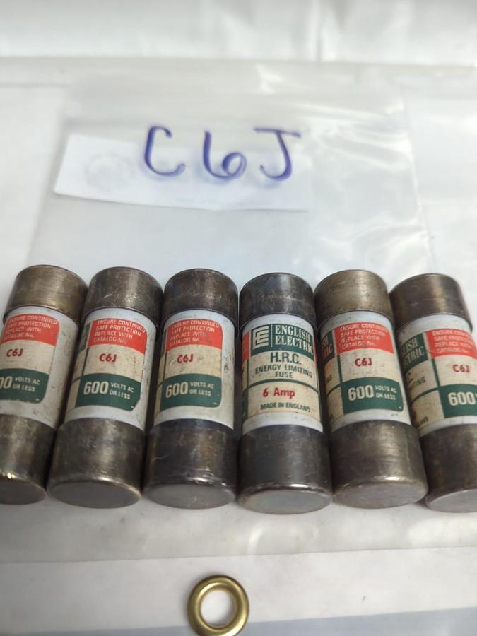 Used ENGLISH ELECTRIC,C6J,ENERGY LIMITING 6 AMP FUSE LOT OF 6 PRE-OWNED