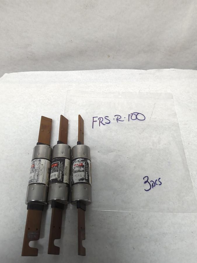 Used COOPER BUSSMANN,FRS-R-100,FUSETRON 100 AMP FUSE LOT OF 3 PRE-OWNED