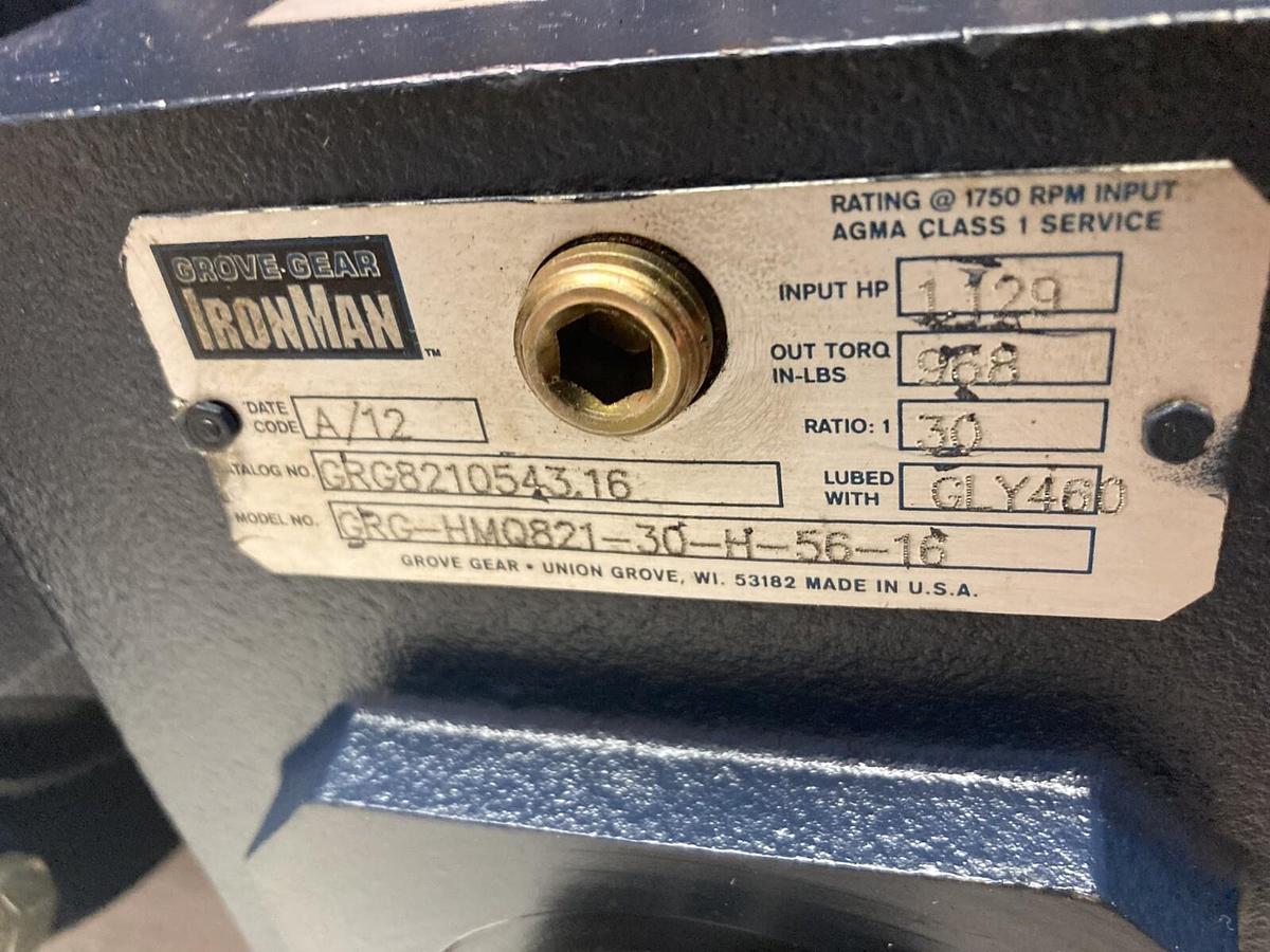 Used IronMan,GRG-HMQ821-30-H-56-16,Gear Reducer 30:1 Ratio w/Motor 1725rpm 60Hz 1/2Hp