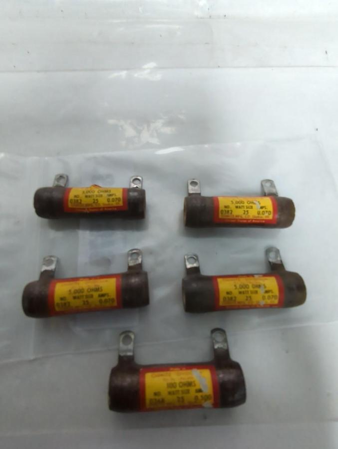 Used OHMITE,0382,RESISTOR 25 WATT 5000 OHMS LOT OF 5 PRE-OWNED