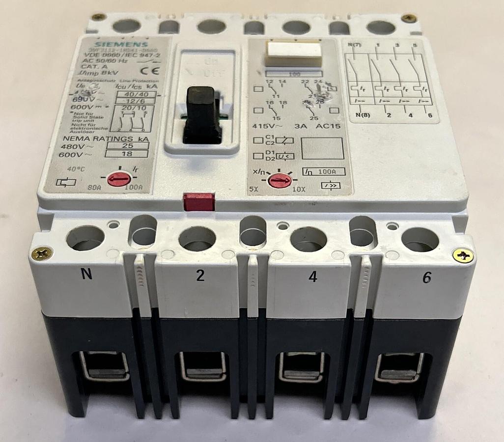 Used SIEMENS,3VF3112-1HS41-0AA0,CIRCUIT BREAKER 100A 600V 4P