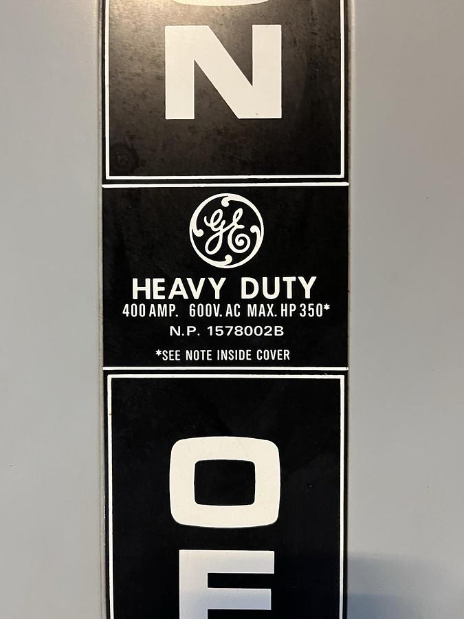 Used GE,TH3365J,Indoor Fused Safety Disconnect Switch 400 Amp 600 VAC 3PH