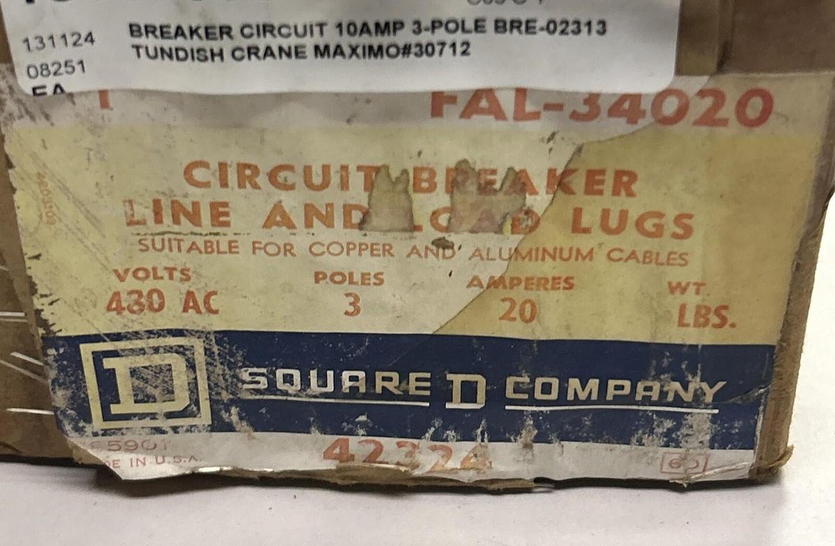 SQUARE D,FAL34020,CIRCUIT BREAKER 20A 480V 3P NOS