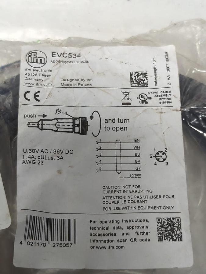 IFM,EVC534,5-PIN CORDSET NOS