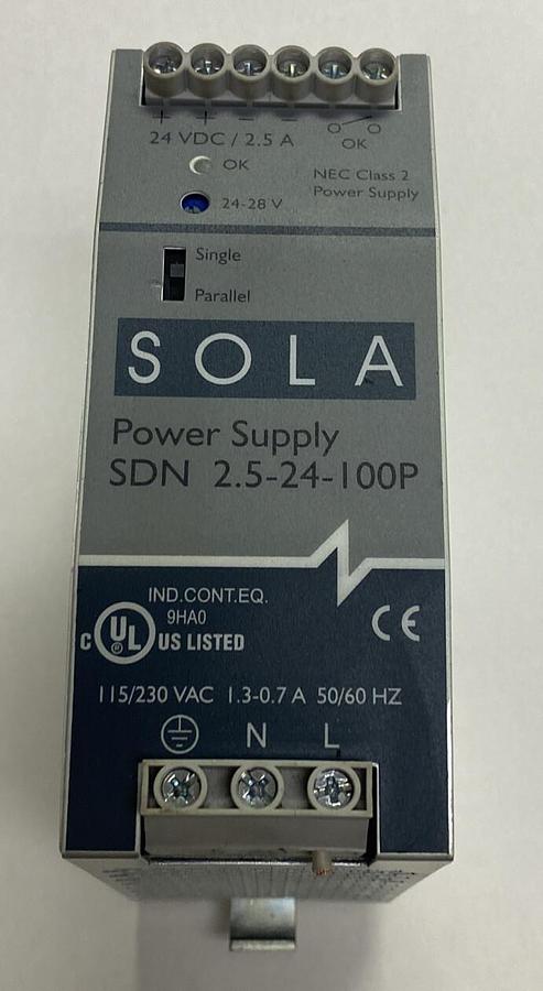 Used SOLA HD,SDN-2.5-24-100P,POWER SUPPLY 2.5A 24VDC