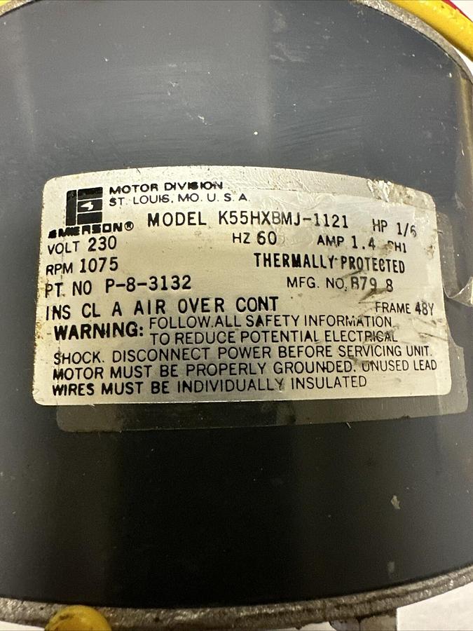 Used Emerson,K55HXBMJ-1121,1/6HP 1075RPM 230V 48Y Frame Blower Motor (G002)