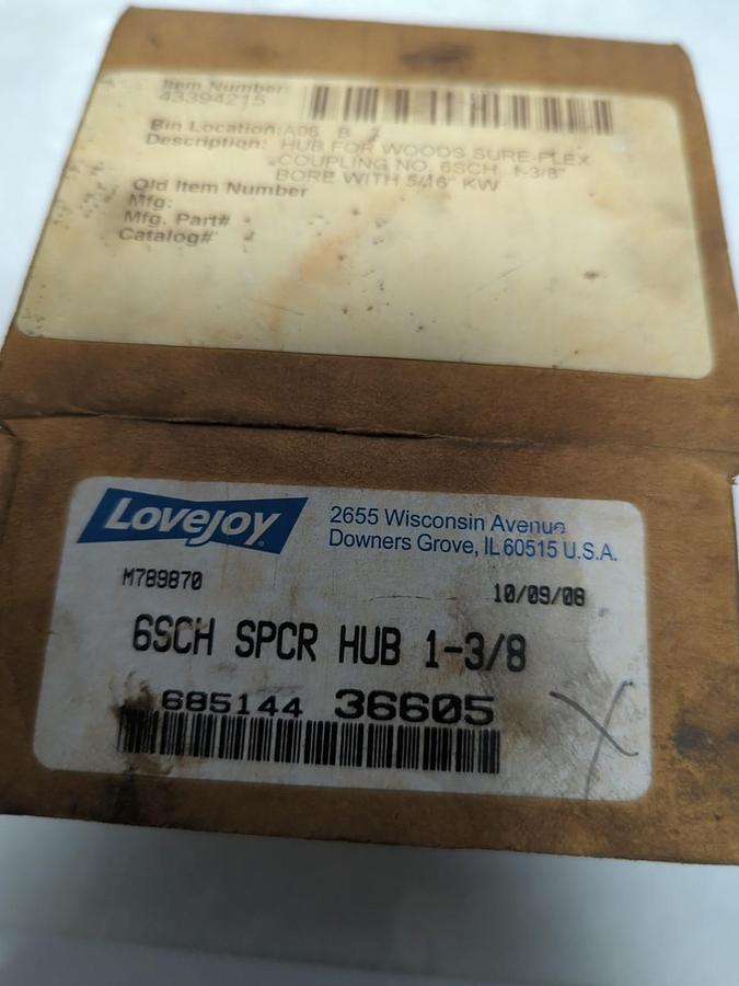 LOVEJOY,6SCH,SPACER HUB 1-3/8 IN BORE 5/16 IN KW PRE-OWNED
