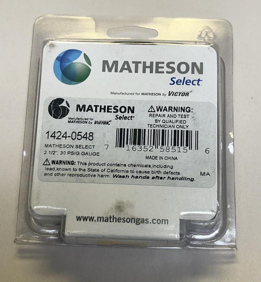 Used MATHESON,1424-0548,PSIG GAUGE 30PSIG 2-1/2 INCHES NOS