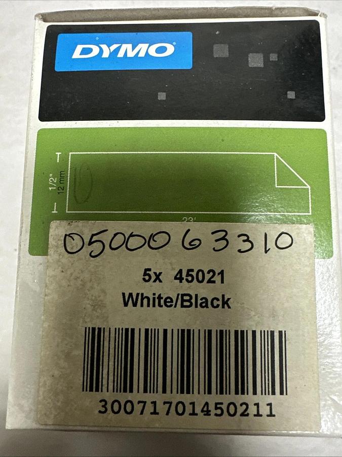 Dymo,D1 45021,White/Black 1/2" Label Cassettes 5 per box