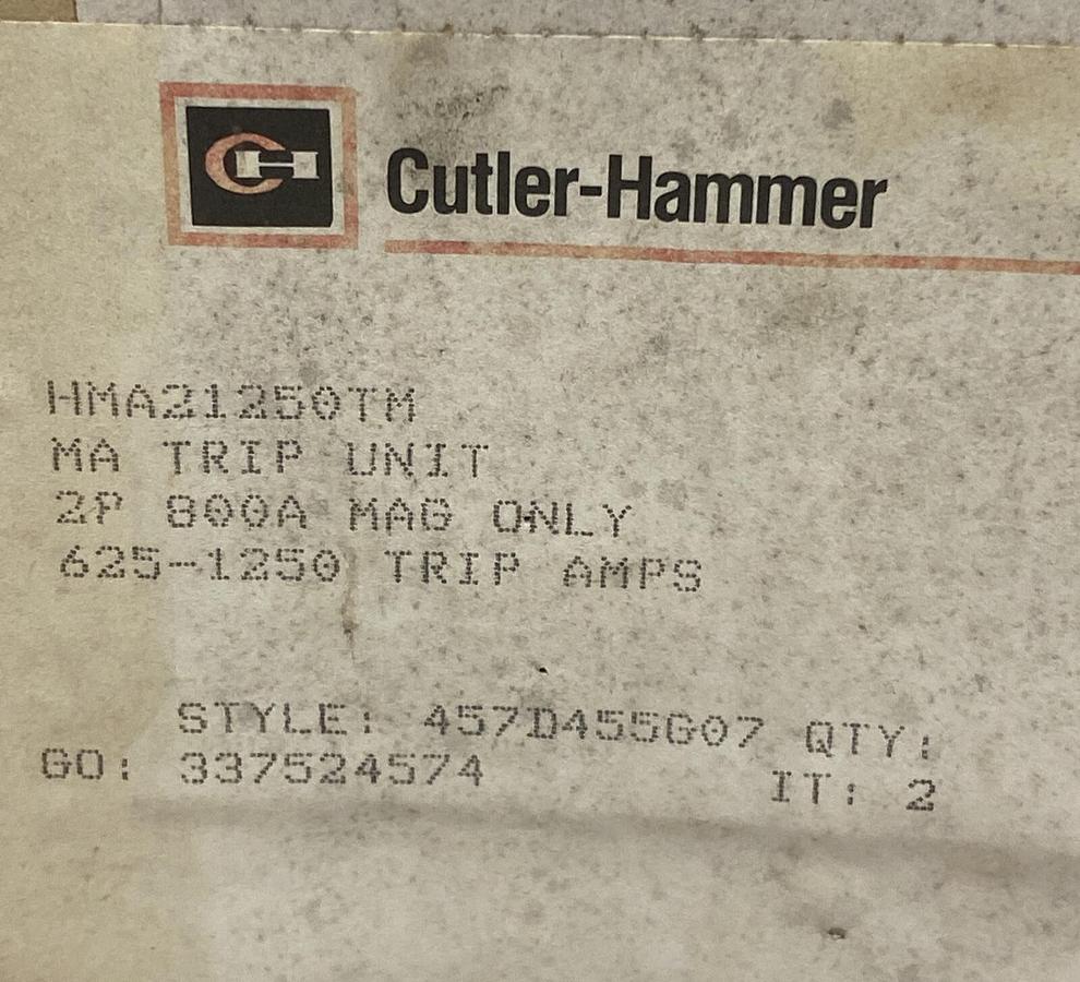 Used Cutler-Hammer,HMA21250TM,Trip Unit 800A 2 Pole New In Sealed Box