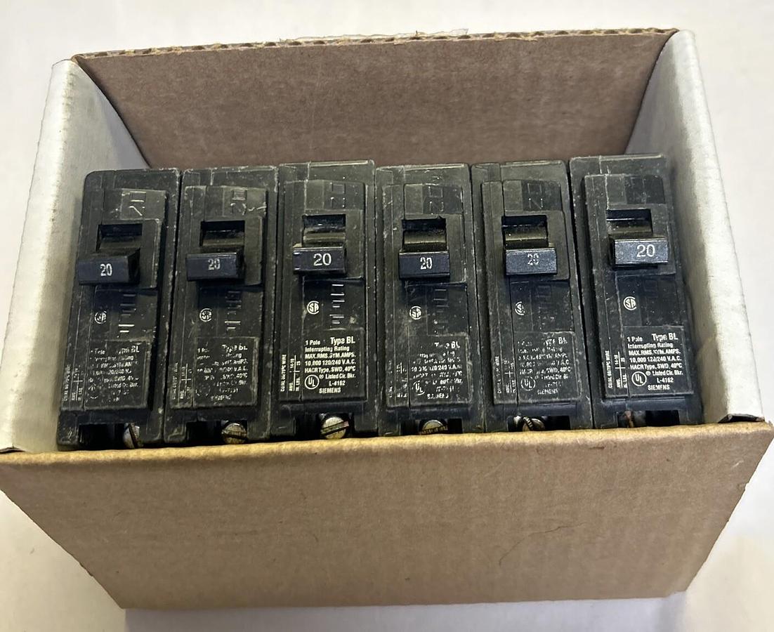 Used SIEMENS,B120,CIRCUIT BREAKER 20A 120/240V 1P LOT OF 6