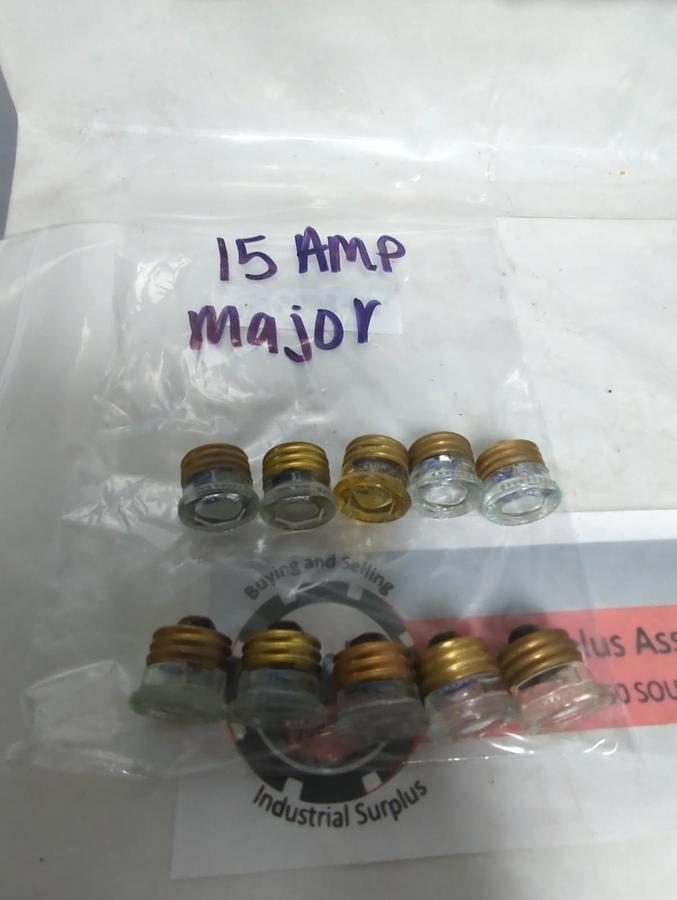 Used MAJOR,15 AMP,SCREW IN FUSE 15 AMP LOT OF 10 PRE-OWNED