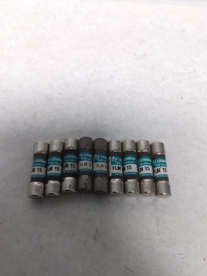 LITTELFUSE,FLM-15,TIME-DELAY 15 AMP FUSE LOT OF 9 NOS