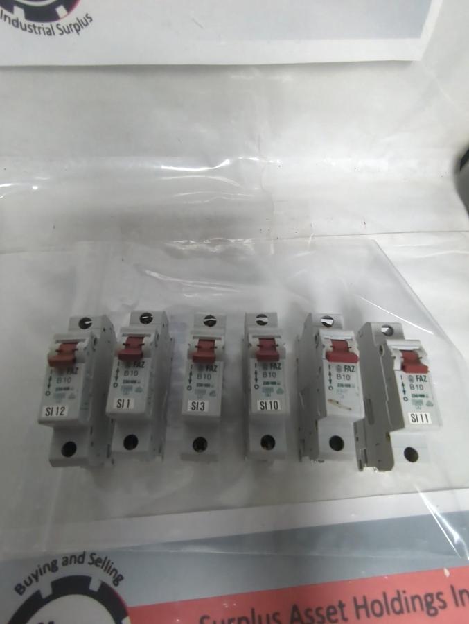Used MOELLER,FAZ B10,CIRCUIT BREAKER 1P 230/400 AC LOT OF 6 PRE-OWNED