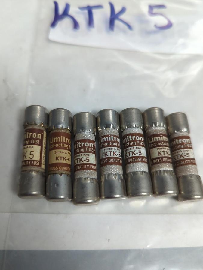 Used COOPER BUSSMANN,KTK-5,LIMITRON 5 AMP FUSE LOT OF 7 PRE-OWNED