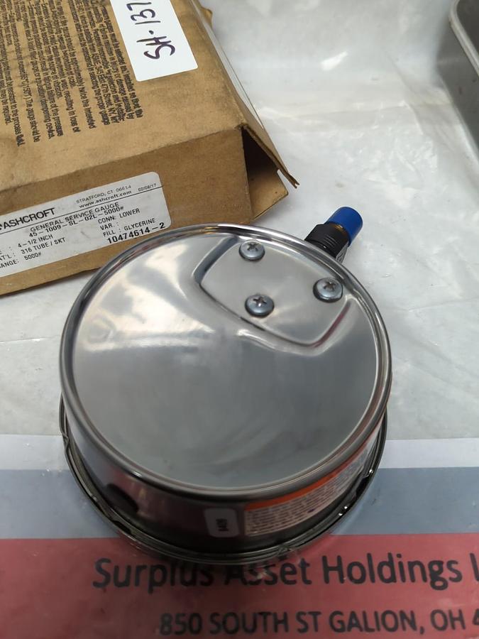 ASHCROFT,45-1009-SL-02L-5000#,GAUGE 4-1/2 IN FACE 0-5000PSI NOS
