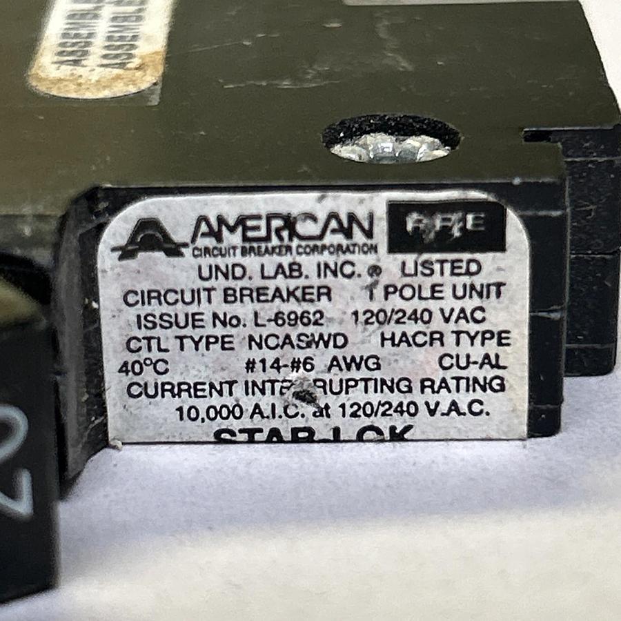 Used AMERICAN FPE,NCASWD120,CIRCUIT BREAKER 20A 120/240V 1P LOT OF 3