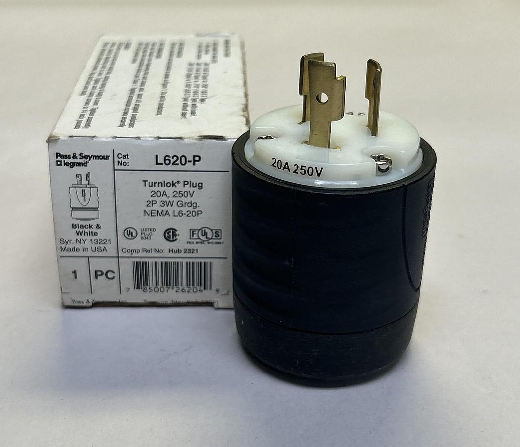 Used PASS & SEYMOUR,L620-P,TURNLOK PLUG 20A 250V NEW