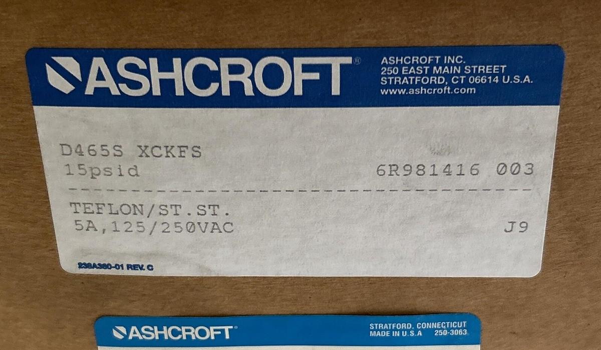 ASHCROFT,D465SXCKFS,DIFFERENTIAL PRESSURE SWITCH NOS