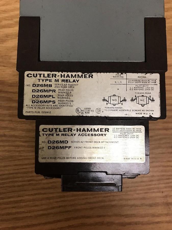Used CUTLER-HAMMER,D26MB,Type M Relay 600VAC 120VAC COIL