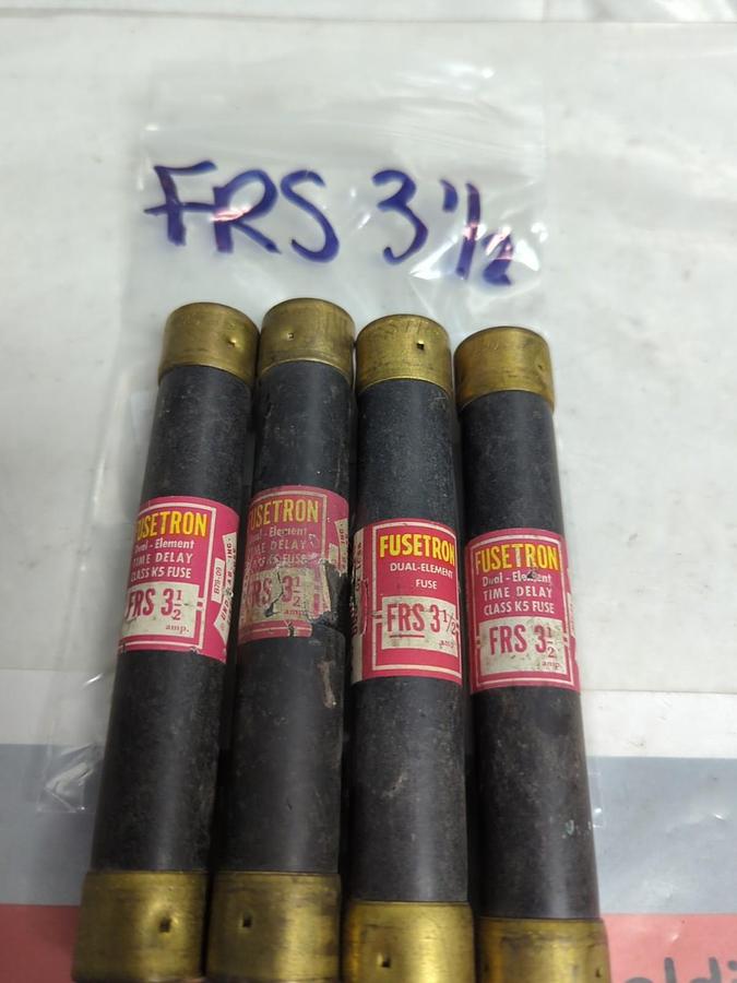 Used COOPER BUSSMANN,FRS-3-1/2,FUSETRON 3-1/2 AMP FUSE LOT OF 4 PRE-OWNED