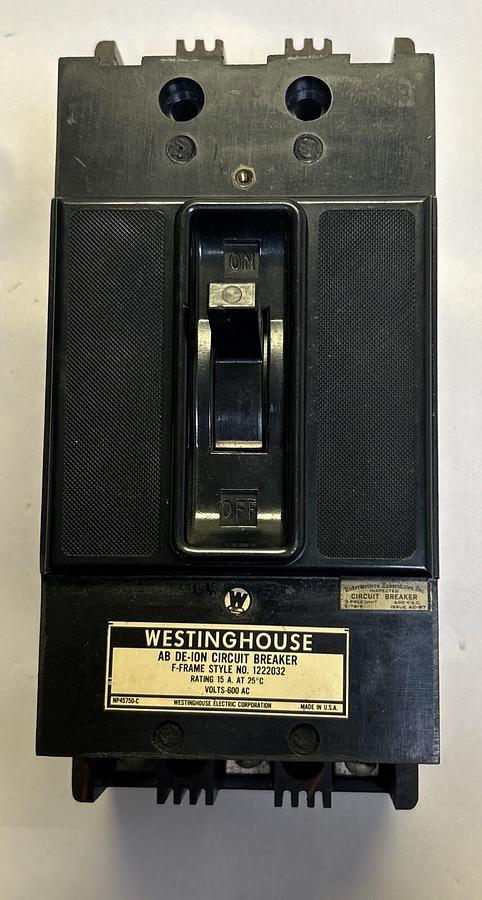 Used WESTINGHOUSE,1222032,CIRCUIT BREAKER 15A 600V 3P