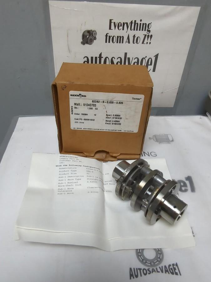 REXNORD,91040703,62DBZ-B-0.625-0.625 COUPLING  0.625 IN BORE 3/16 INX3/32 IN KW