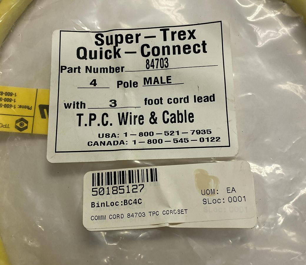 TPC WIRE & CABLE,84703,QUICK CONNECT CORDSET LOT OF 2 NEW