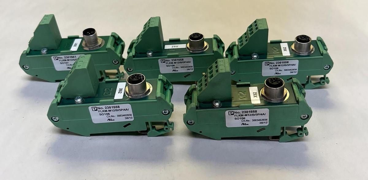 Used PHOENIX CONTACT,FLKM-M12/B/5P/4A/SO106,VARIOFACE MODULE LOT OF 5