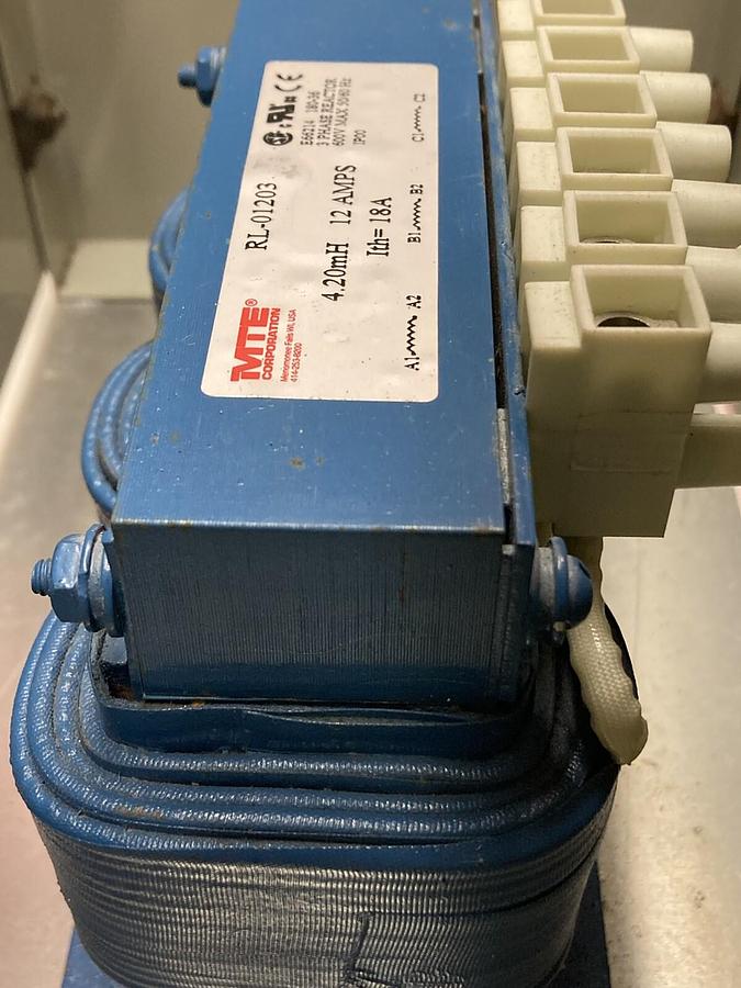 Used MTE,RL-01203,3-Phase Reactor 600V 12A w/ Enclosure