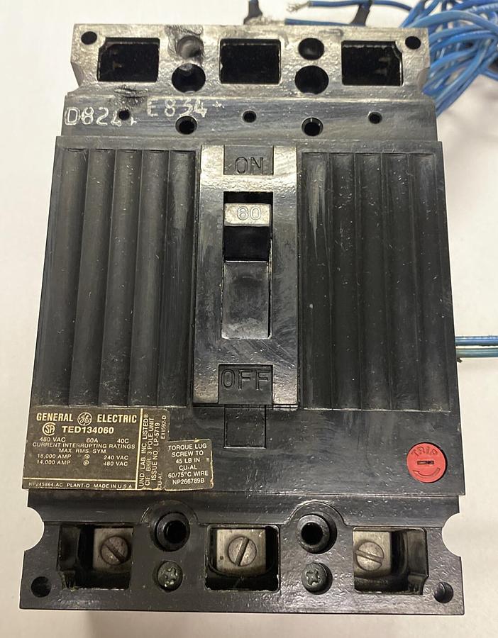 GENERAL ELECTRIC,TED134060,CIRCUIT BREAKER 60A 480V 3P NOS