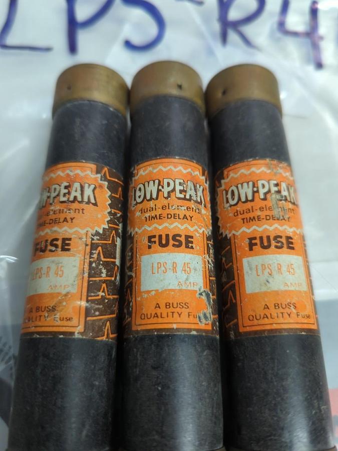 Used COOPER BUSSMANN,LPS-R-45,LOW-PEAK 45 AMP FUSE LOT OF 3 PRE-OWNED