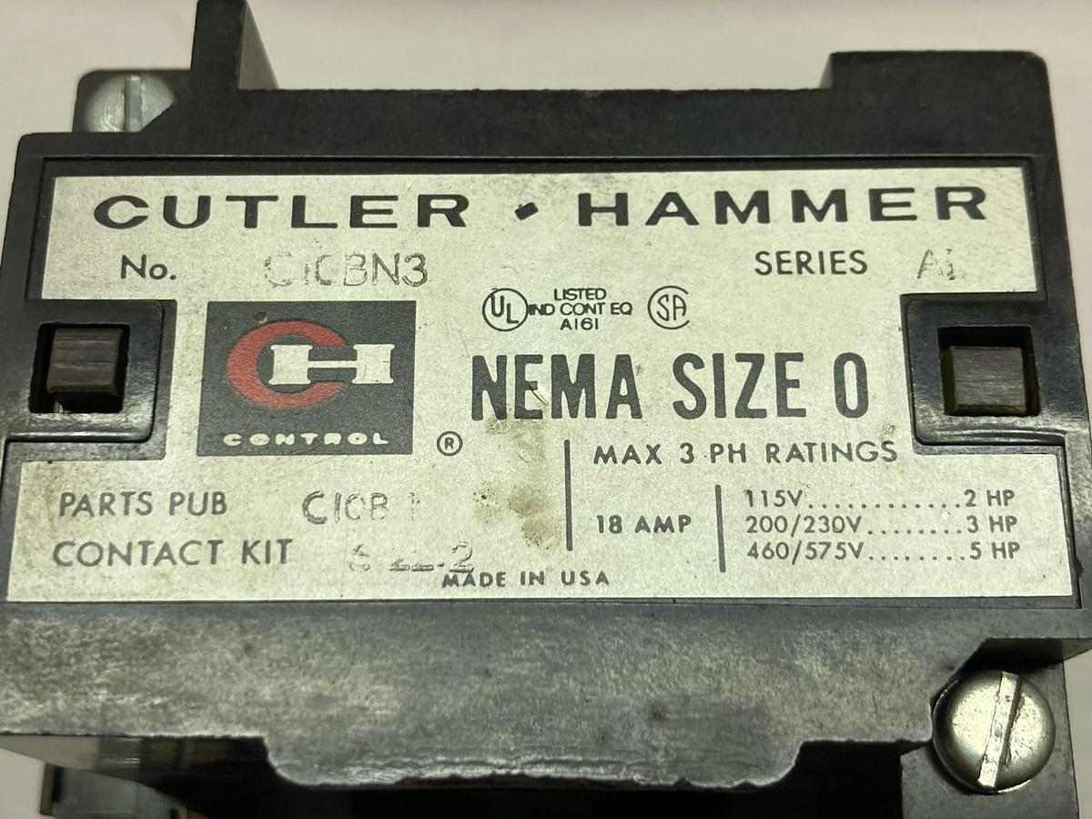 Used Cutler Hammer,C10BN3,Contactor Nema Size 0