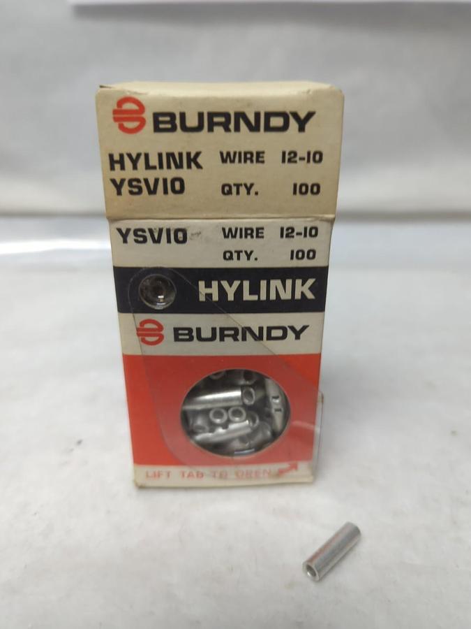 BURNDY,YSV10,HYLINK 12-10 AWG UNINSULATED BUTT CONNECTORS BOX OF 100 PCS NOS