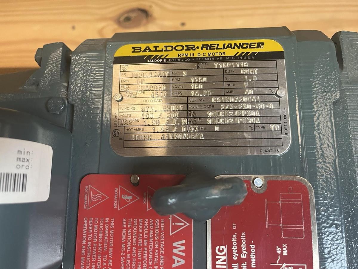 Used BALDOR,D1803R,DP DC MOTOR 3HP 1750RPM 180VDC FR DC0189ATY