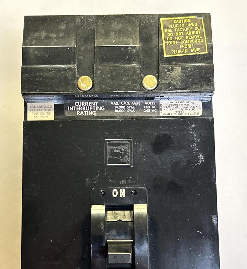 Used SQUARE D,FA-34020,I-LINE CIRCUIT BREAKER 20A 480V 3P