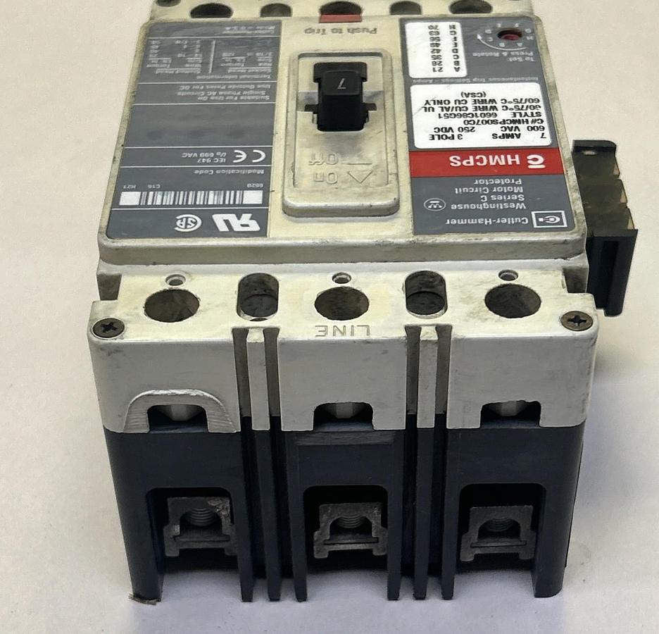 Used CUTLER-HAMMER,HMCPS007C0,CIRCUIT BREAKER 7A 600V 3P