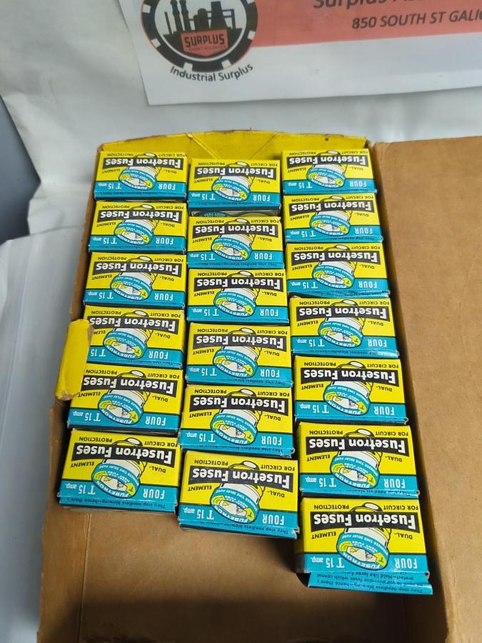 COOPER BUSSMANN,T 15,DUAL ELEMENT 15 AMP FUSES LOT OF 19-4 PC BOXES (74 PC) NOS