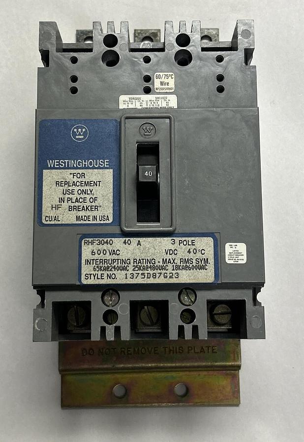 WESTINGHOUSE,RHF3040,CIRCUIT BREAKER 40A 600V NOS