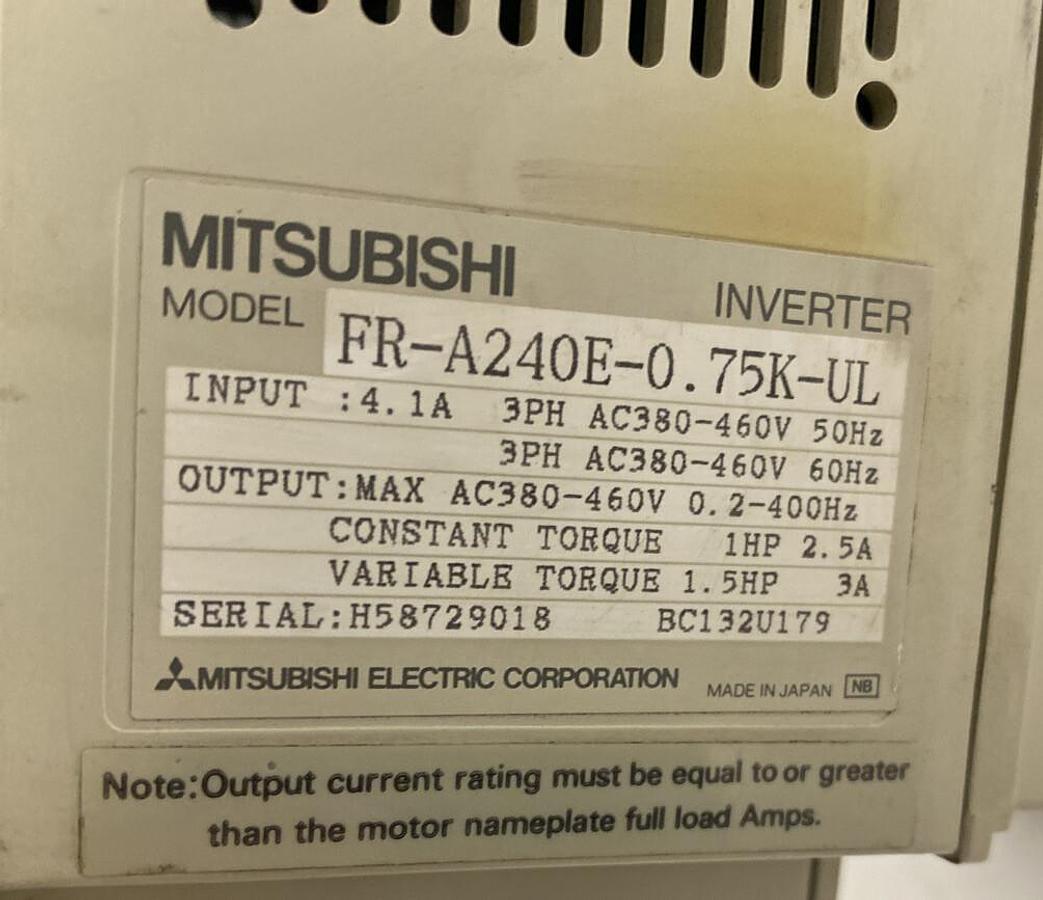 Used Mitsubishi,FR-A240E-0.75K-UL FREQROL-A200,Inverter 1.5HP 380-460V Parameter Unit
