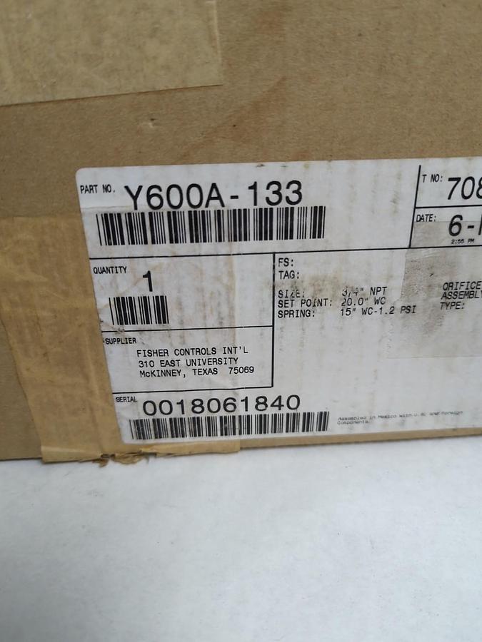 FISHER CONTROLS,Y600A-133,PRESSURE CONTROL VALVE NOS