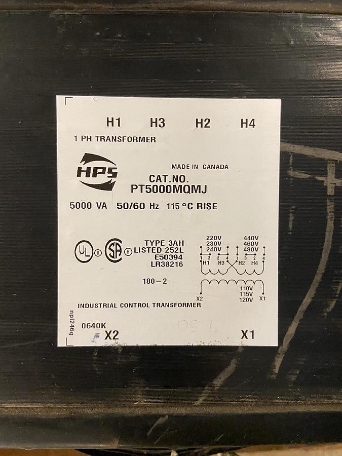 Used Hammond,HPS PT5000MQMJ 5KVA,Control Transformer 1PH Prim 240/480V Sec 110/120V