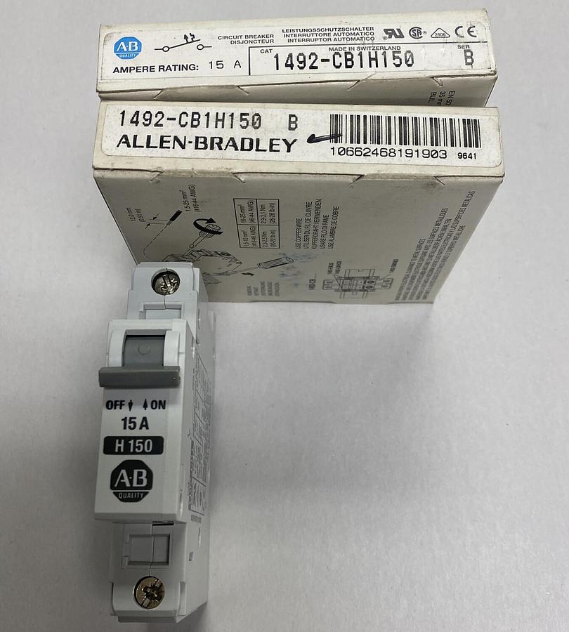 Allen Bradley,1492-CB1H150,Ser B Circuit Breaker 15A Lot Of 2 NOS