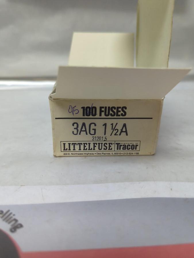 LITTELFUSE,3AG 1-1/2A,GLASS FUSES BOX OF 95 (19 PKS OF 5) NEW