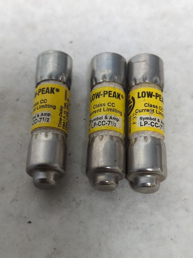 Used COOPER BUSSMANN,LP-CC-7-1/2,LOW-PEAK 7-1/2 AMP FUSE LOT OF 3 PRE-OWNED