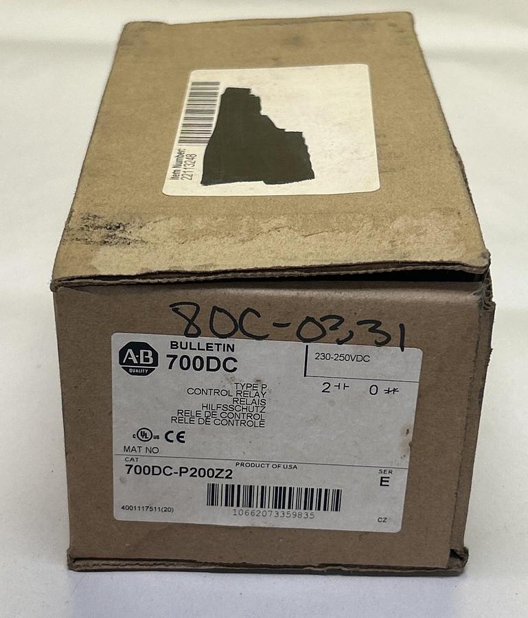 ALLEN BRADLEY,700DC-P200Z2,CONTROL RELAY 230-250VDC NOS
