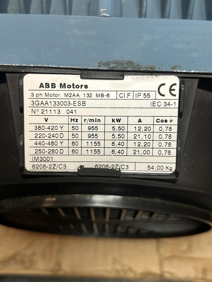 ABB MOTORS,3GAA133003-ESB,ELECTRIC MOTOR 5.5/6.4kW 220-480V 3PH